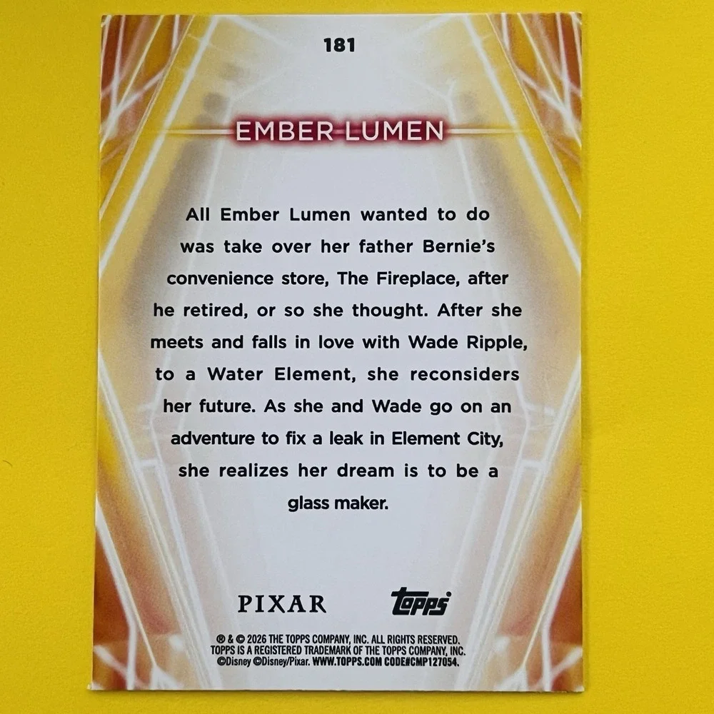 2026‎ Topps Disney Neon Ember Lumen #181 Pixar Elemental Base Card